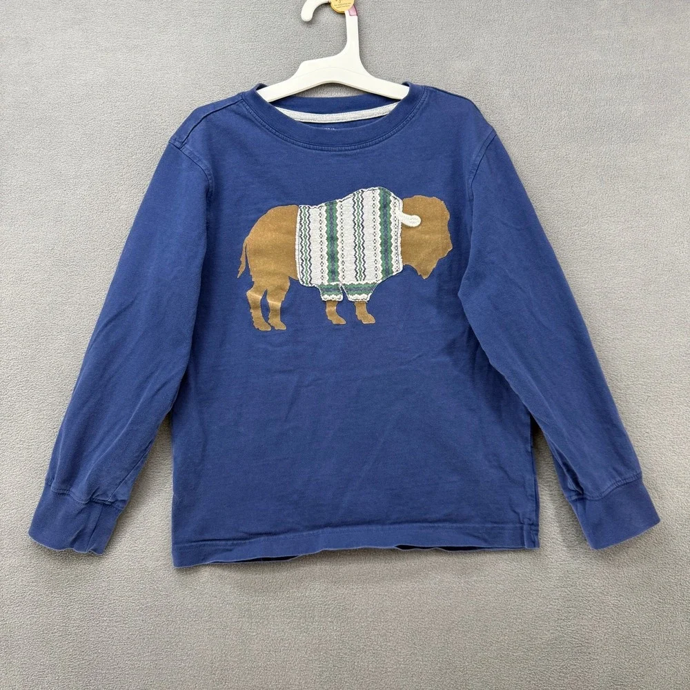 Gymboree Tee Boys Size 8 Blue Buffalo in Graphic Long Sleeve T-Shirt Cotton